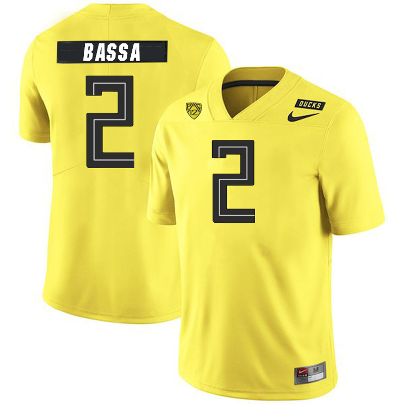 Men #2 Jeffrey Bassa Oregon Ducks College Football Jerseys Stitched Sale-Yellow